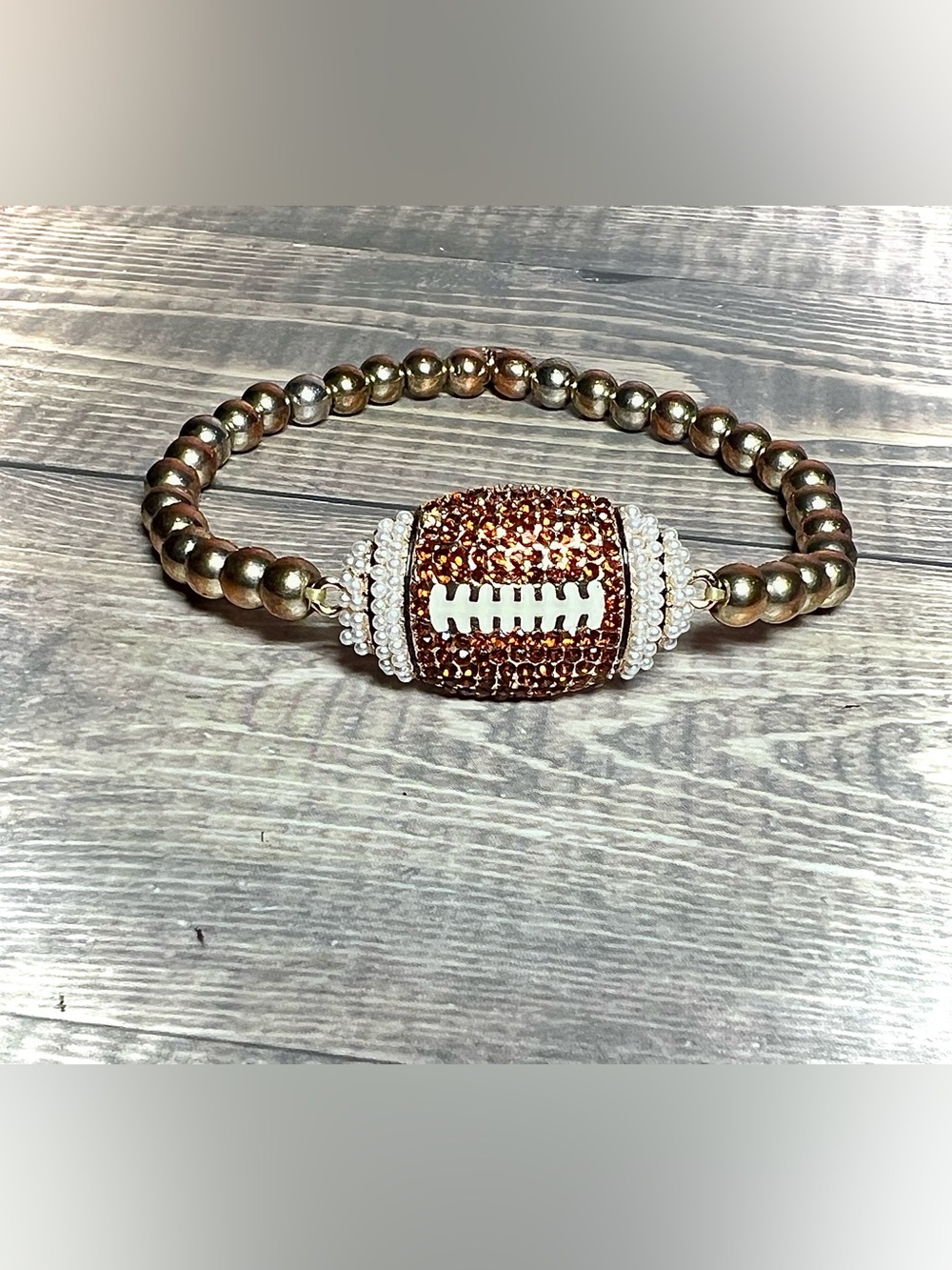Football Rhinestone Stretch Bracelet Beaded Sports Jewelry